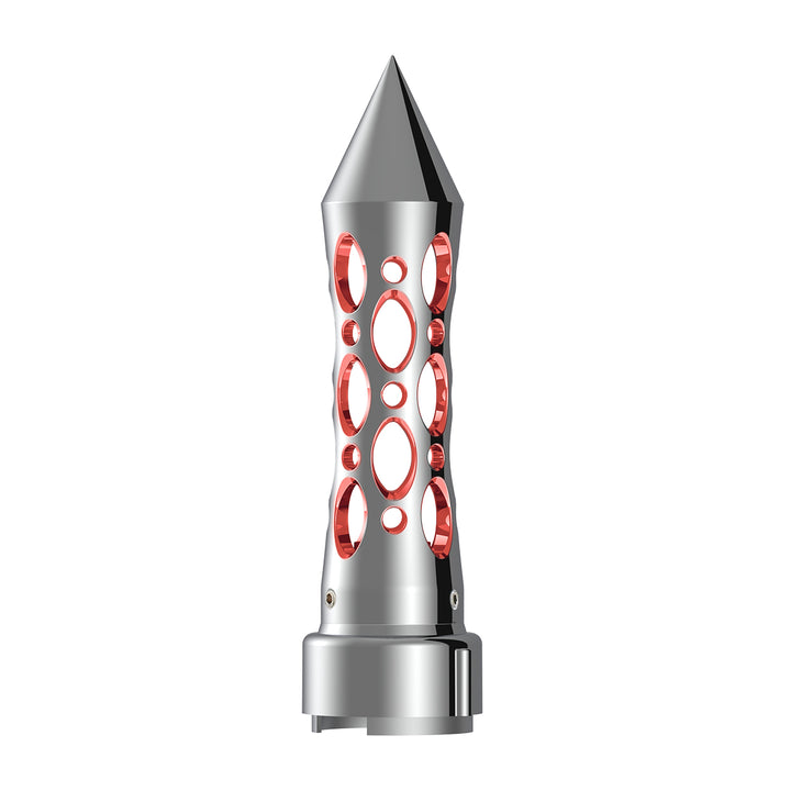 Thread-On Daytona Style Spike Gearshift Knob With LED 9/10 Speed Adapter - Chrome/Red LED
