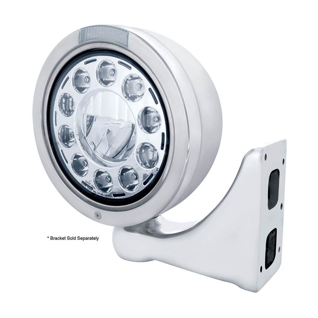 Stainless Bullet Classic Headlight 11 LED Bulb With LED Signal - Clear Lens
