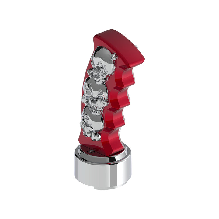 Thread-On Skulls Pistol Grip Gearshift Knob With 13/15/18 Speed Adapter - Candy Red/Chrome