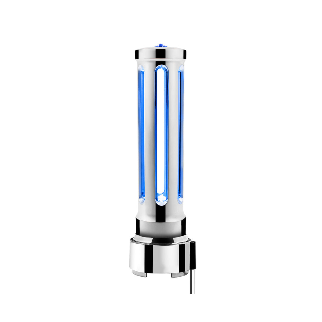 Thread-On Chrome Sonoma Style Gearshift Knob With LED 9/10 Speed Adapter - Blue Crystal/Blue LED