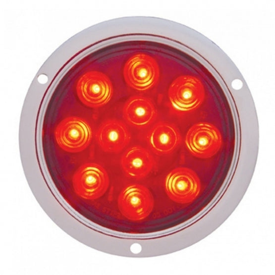 12 LED 4" Round Flange Mount Light (Stop, Turn &amp; Tail) - Red LED/Red Lens (Bulk)