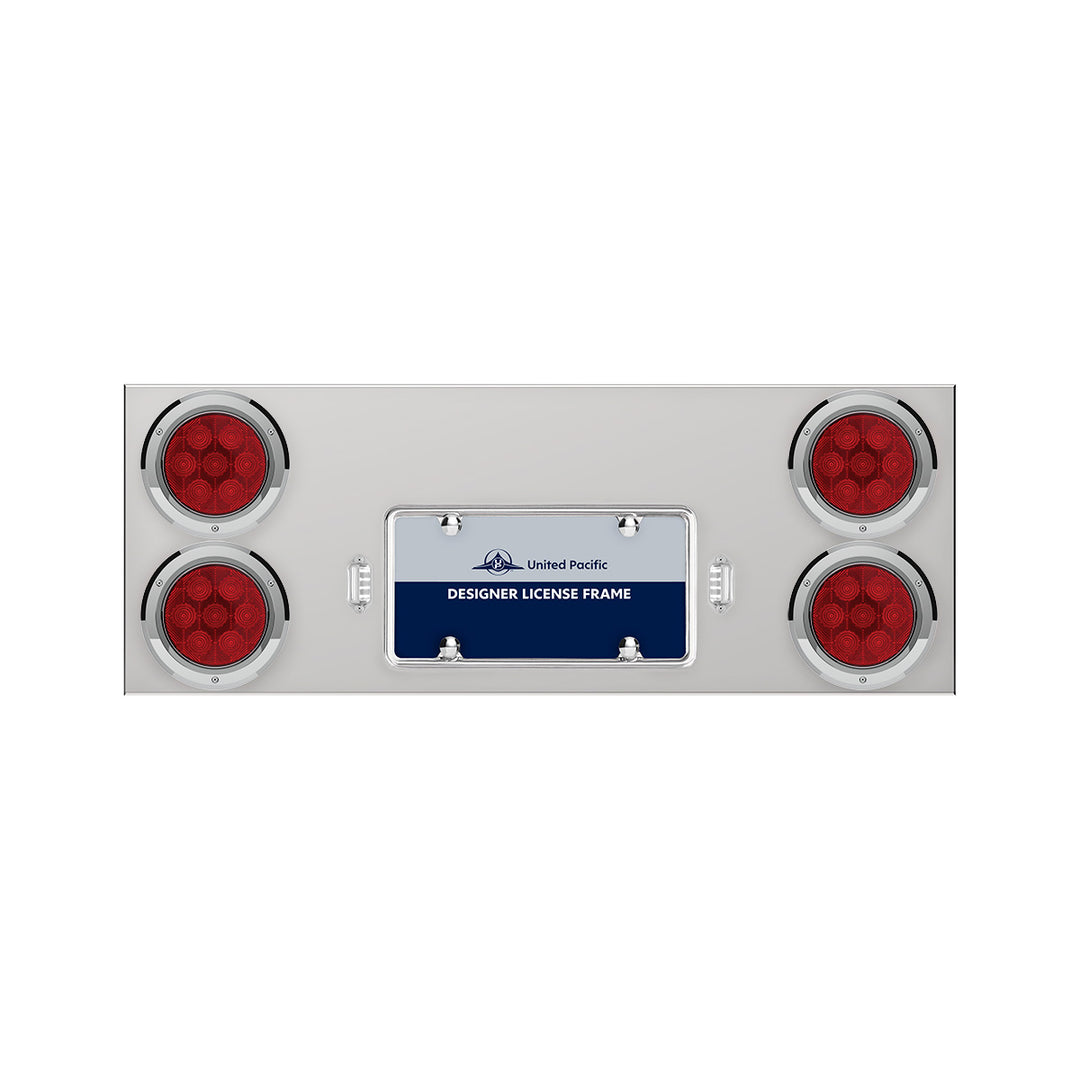 33-3/4" Stainless Rear Center Panel With Four 7 LED 4" Light &amp; Bezel - Red LED/Red Lens - Competition Series