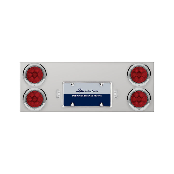 33-3/4" Stainless Rear Center Panel With Four 7 LED 4" Light &amp; Bezel - Red LED/Red Lens - Competition Series