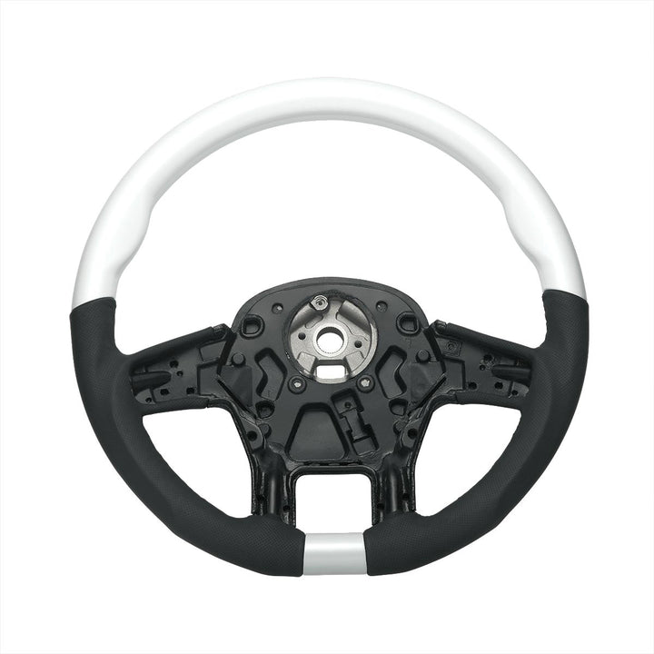 18" YourGrip Leather &amp; Wood Candy Color Steering Wheel For 2012-2021 PB 579&amp;2013-2021 KW T680 - Pearl White