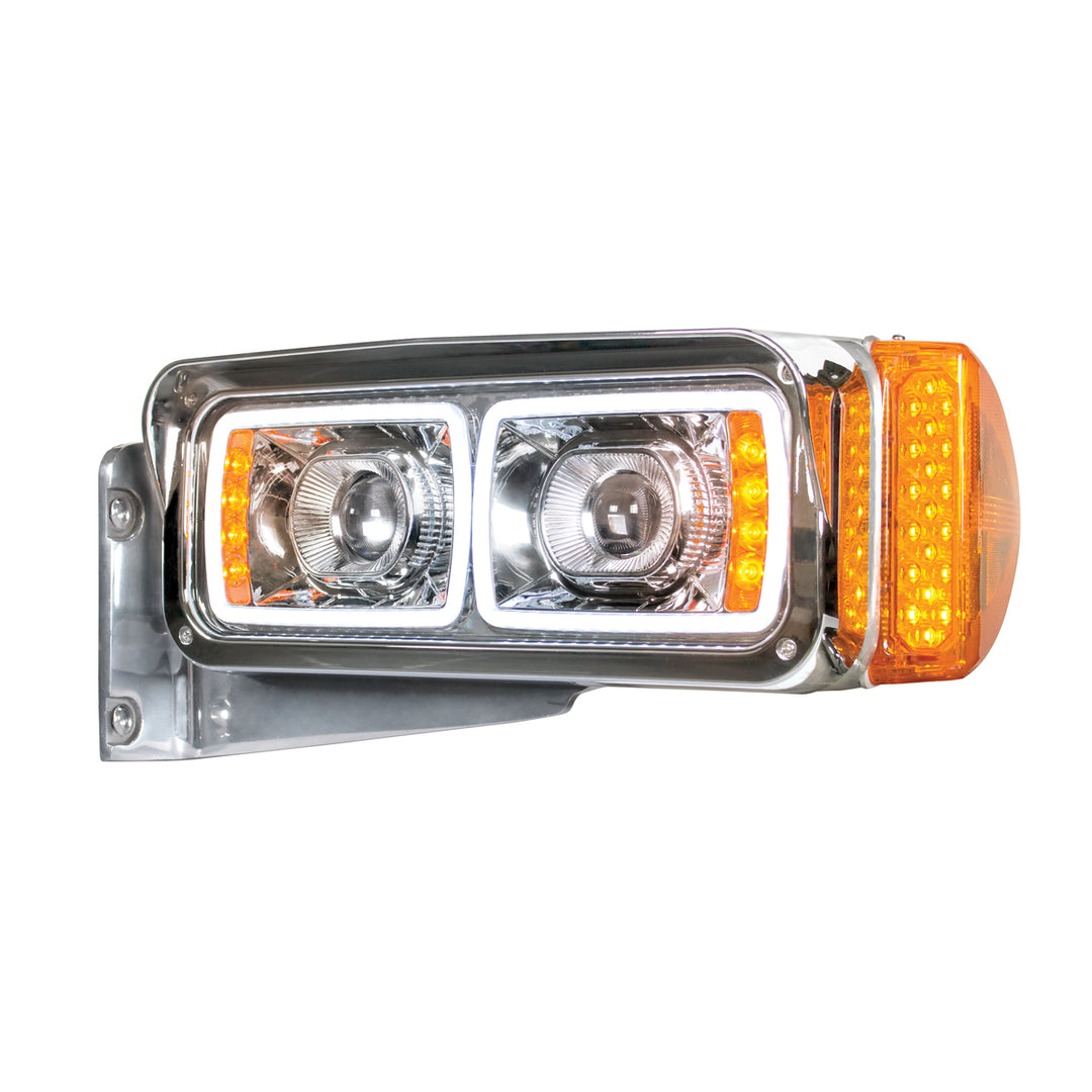 High Power LED "Chrome" Projection Headlight With LED Turn Signal &amp; Position Light Bar - Driver