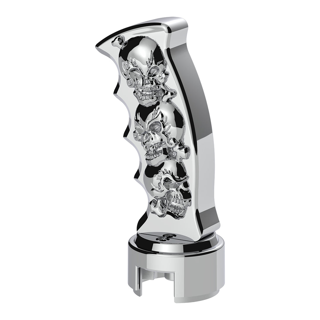 Thread-On Skulls Pistol Grip Gearshift Knob With 13/15/18 Speed Adapter - Chrome