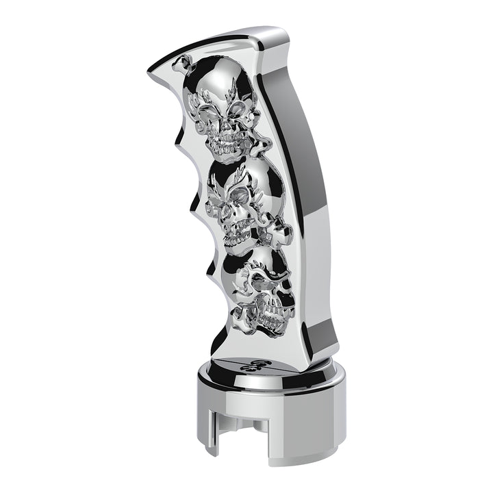 Thread-On Skulls Pistol Grip Gearshift Knob With 13/15/18 Speed Adapter - Chrome