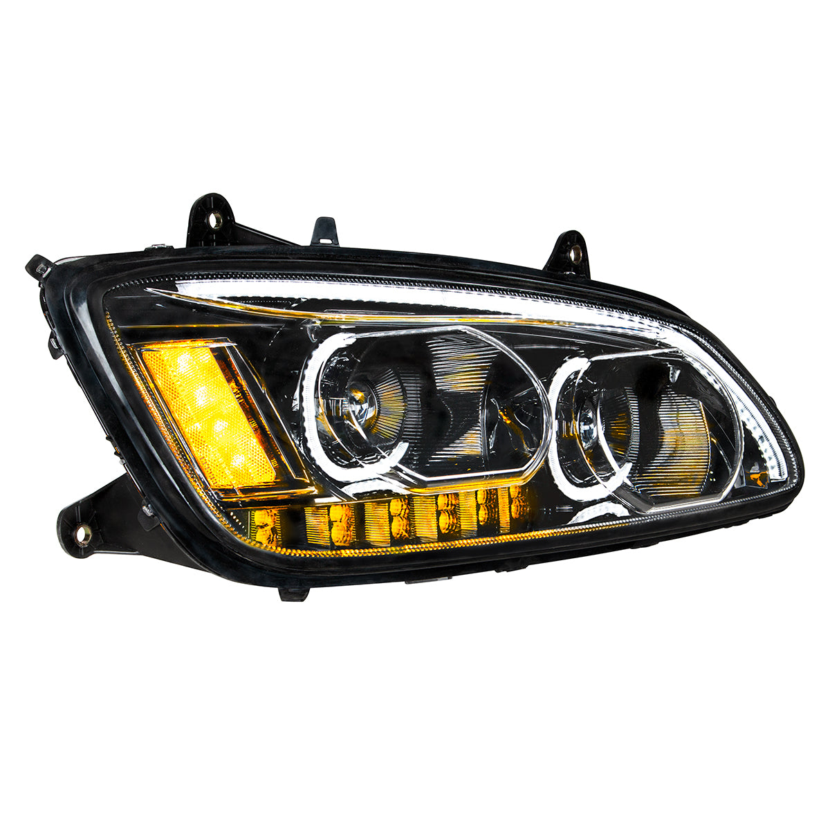 "Blackout" LED Headlight With LED Turn Signal & LED Position Light Bar For 2008-2017 Kenworth T660 - Passenger
