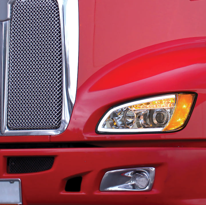 Chrome Projection Headlight With LED Turn Signal &amp; Position Light For 2008-2017 Kenworth T660 - Driver