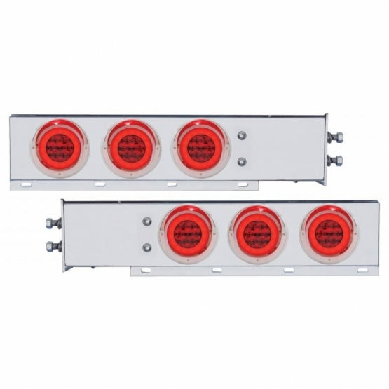 2" Bolt Pattern Stainless Steel Spring Loaded Bar With 6 x 21 LED 4" GloLight &amp; Visors - Red LED &amp; Lens (Pair)