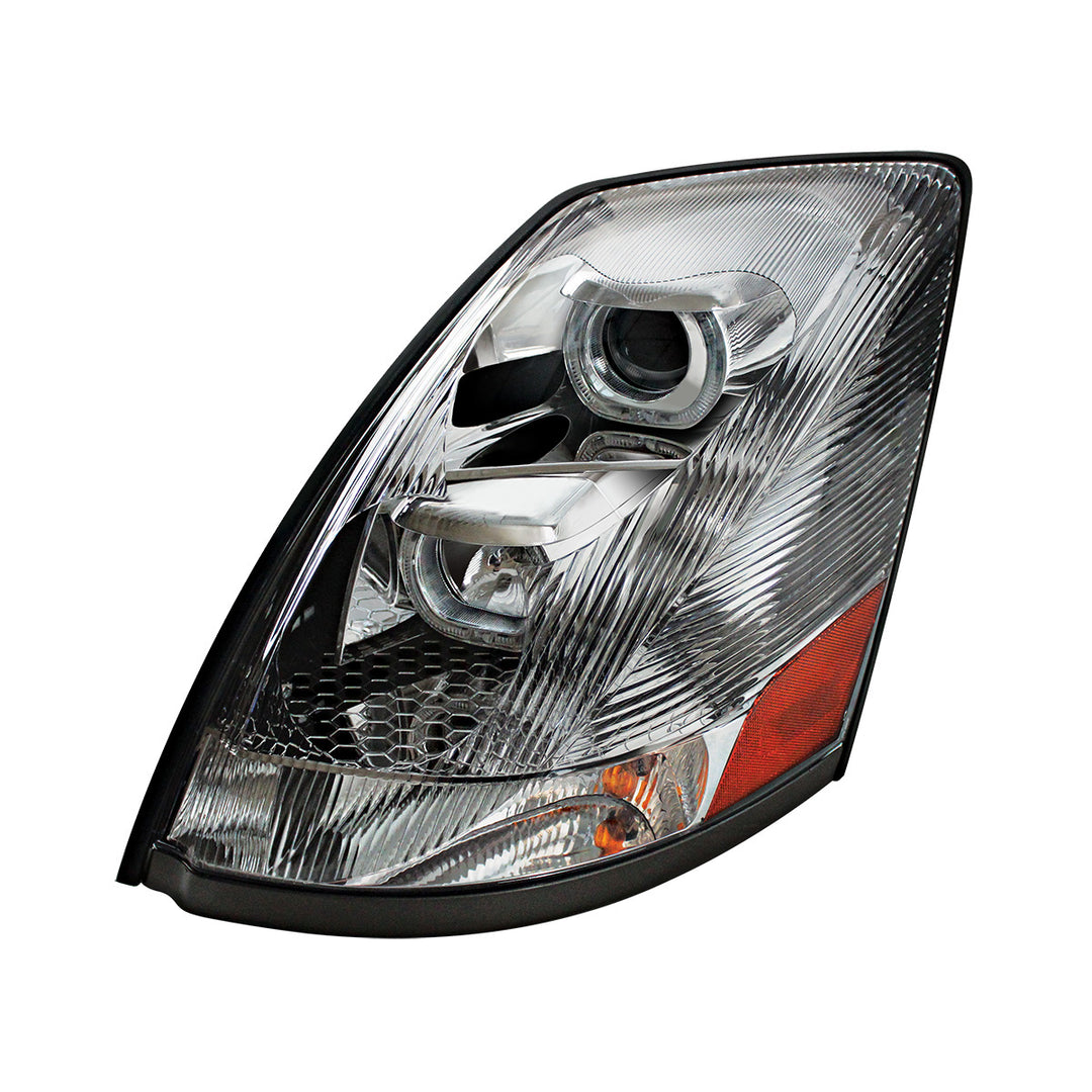 Chrome Projection Headlight With White LED Light Bar For 2003-2017 Volvo VN/VNL - Driver
