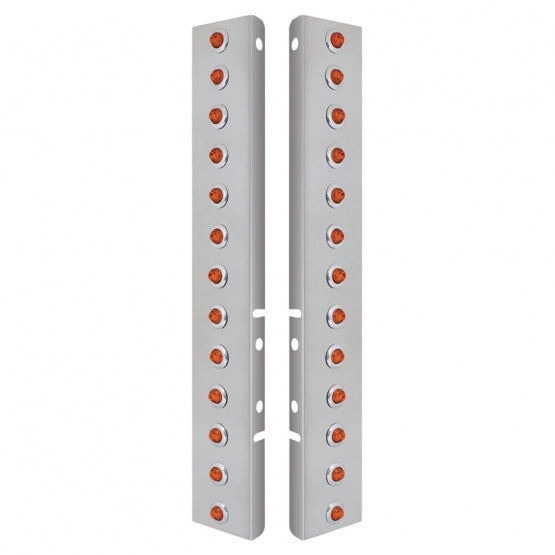 Stainless Steel Front Air Cleaner Bracket With 26 x 2 Amber LED 3/4" Mini Lights &amp; Stainless Steel Bezels For Peterbilt - Amber Lens