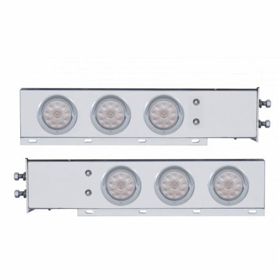 2" Bolt Pattern Stainless Steel Spring Loaded Bar With 6 x 4" 10 LED Lights &amp; Visors - Red LED/Clear Lens (Pair)