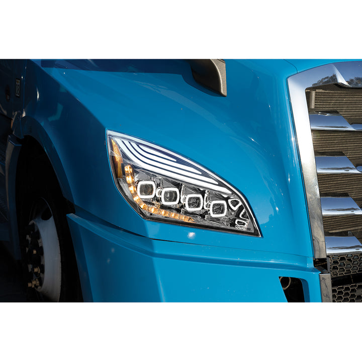 Chrome Quad - LED Headlight With LED DRL &amp; Seq. Signal For 2018-2024 Freightliner Cascadia - Passenger