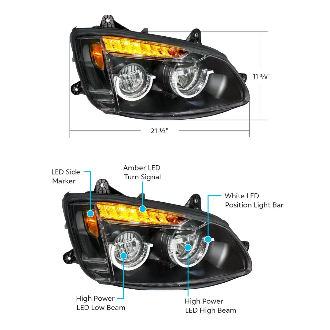 Blackout Full LED Headlight For 2008-2017 Kenworth T660 - Passenger