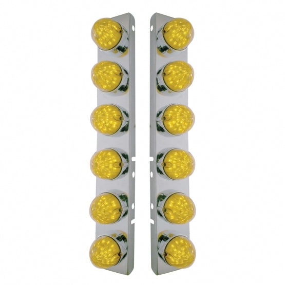 Stainless Steel Front Air Cleaner Bracket With 12 x 19 LED Bullet Style Lights &amp; Bezels For Peterbilt - Amber LED &amp; Lens