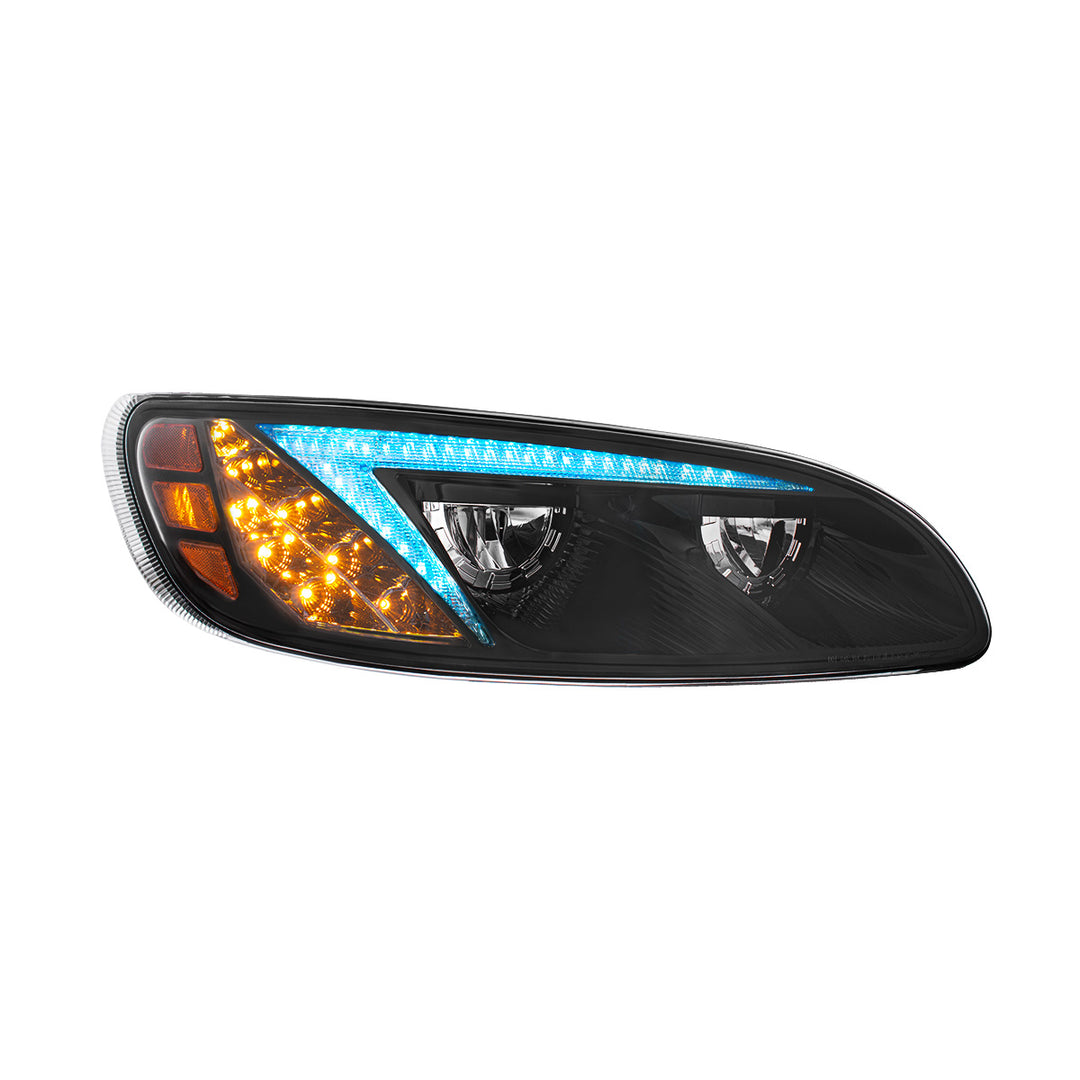 Black LED Headlight With Color Changing Position Light Bar For Peterbilt 386 (2005-2015) &amp; 387 (1999-2010) - Passenger