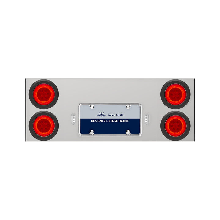 33-3/4" Stainless Rear Center Panel With 4 x 16 LED 4" Turbine Lights &amp; Grommets - Red LED/Red Lens