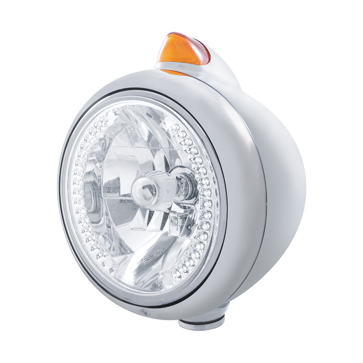 Chrome Guide 682-C Headlight H4 With White LED &amp; Original Style LED Signal - Amber Lens