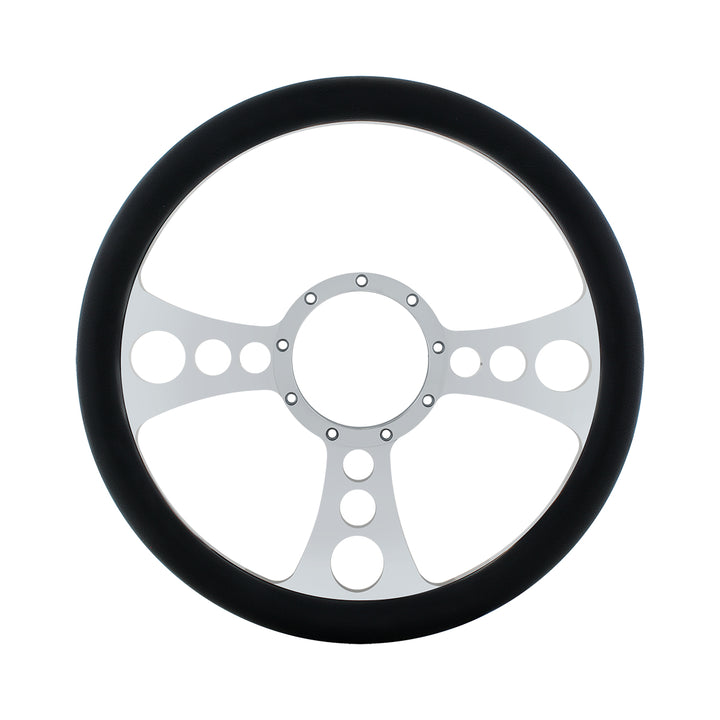 14" Chrome Aluminum Chopper Style Steering Wheel With Black Engineered Leather Grip