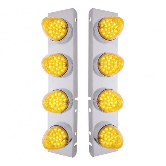 Stainless Steel Front Air Cleaner Bracket With 8 x 19 LED Reflector Lights &amp; Bezels For Peterbilt - Amber LED &amp; Lens
