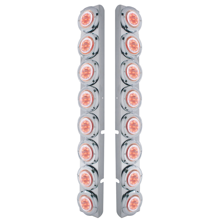 Stainless Steel Rear Air Cleaner Bracket With 16 x 9 LED 2" Lights &amp; Bezels For Peterbilt - Red LED/Clear Lens