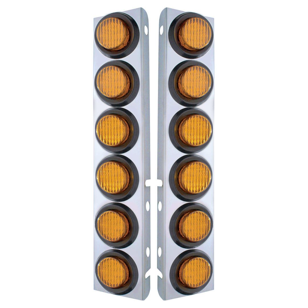 Stainless Steel Front Air Cleaner Bracket With 12 x 9 LED 2" Lights For Peterbilt - Amber LED &amp; Lens