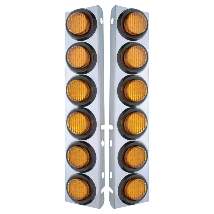 Stainless Steel Front Air Cleaner Bracket With 12 x 9 LED 2" Lights For Peterbilt - Amber LED &amp; Lens