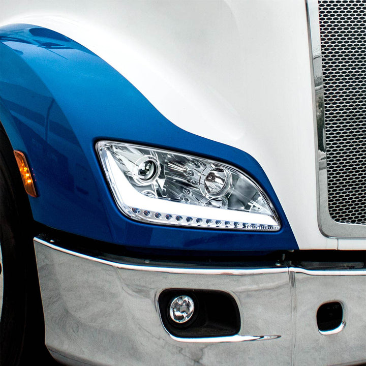 Chrome Projection Headlight With LED Position Light &amp; Sequential Signal For 2012-2021 Peterbilt 579 - Passenger