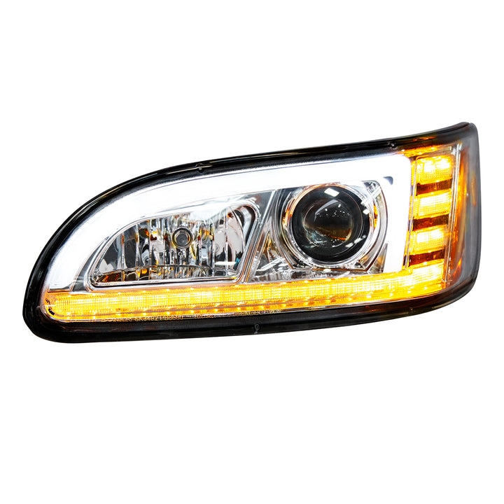 Chrome Projection Headlight With LED Sequential Turn &amp; DRL For 2005-2015 Peterbilt 386 - Driver