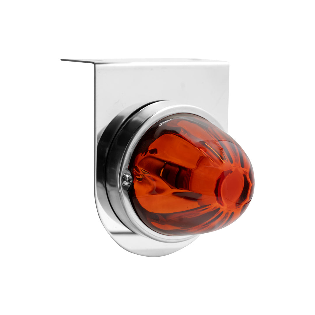 Dual Function Glass Watermelon Light With Stainless Steel Light Bracket Kit With LED Bulb - Amber LED/Dark Amber Lens