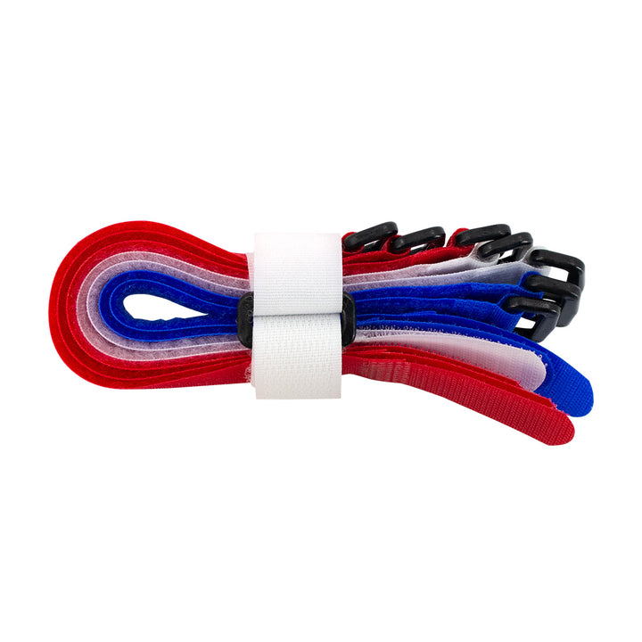 8" x 3/4" Red,White,Blue Hook &amp; Loop Velcro Strip - Tie Fasteners with Buckle (8-Pack)