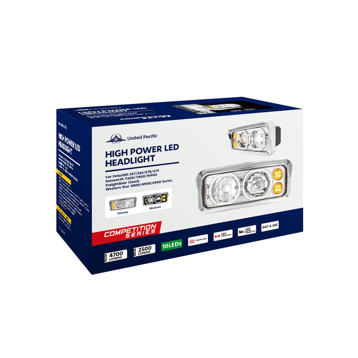 Chrome High Power Heated 10 LED Headlight With LED Turn &amp; DRL - Driver