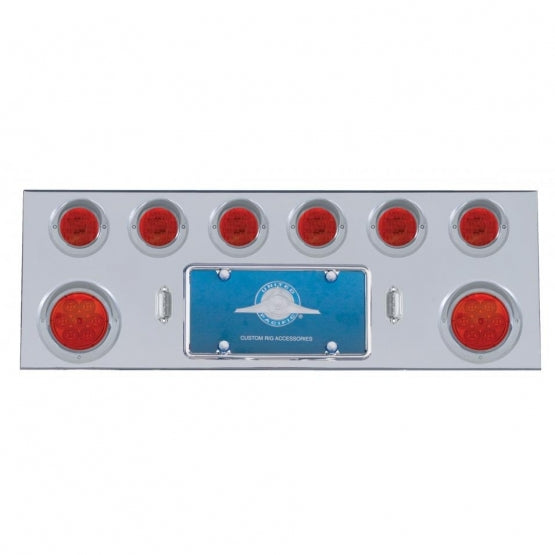 Stainless Steel Rear Center Panel With 2 x 7 LED 4" Reflector Light &amp; 6 x 13 LED 2-1/2" Light &amp; Visor - Red LED &amp; Lens