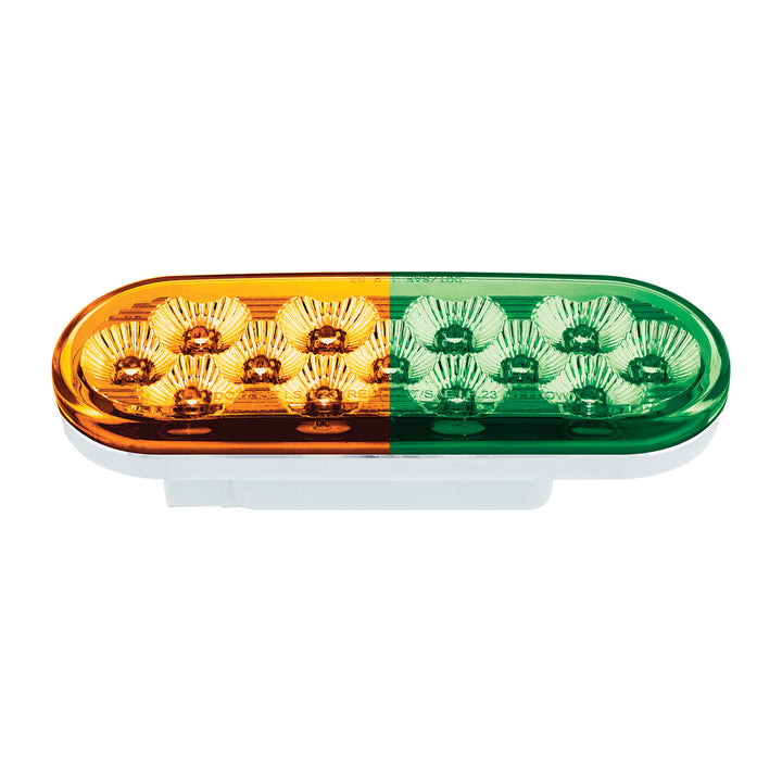 13 LED 6" Oval Double Fury Light (Turn Signal) - Amber &amp; Green LED/Clear Lens