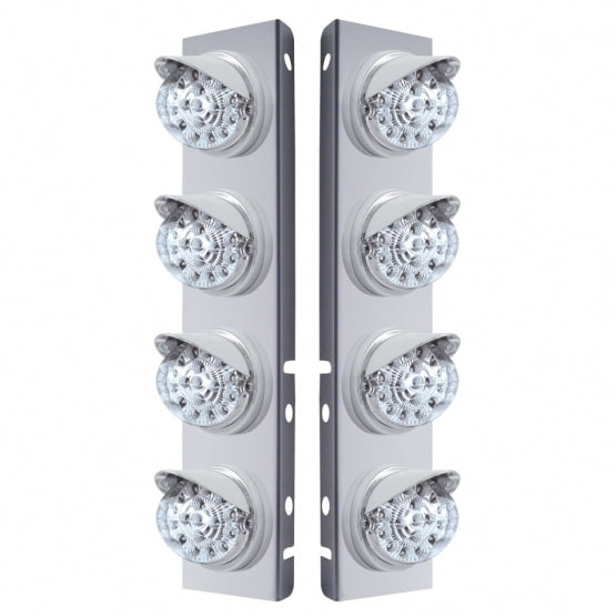 Stainless Steel Front Air Cleaner Bracket With 8 x 17 LED Reflector Lights &amp; Visors For Peterbilt - Amber LED/Clear Lens