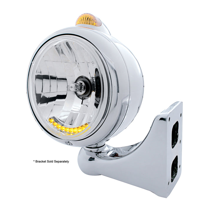 Chrome Guide 682-C Headlight H4 With 10 Amber LED &amp; Dual Mode LED Signal - Amber Lens