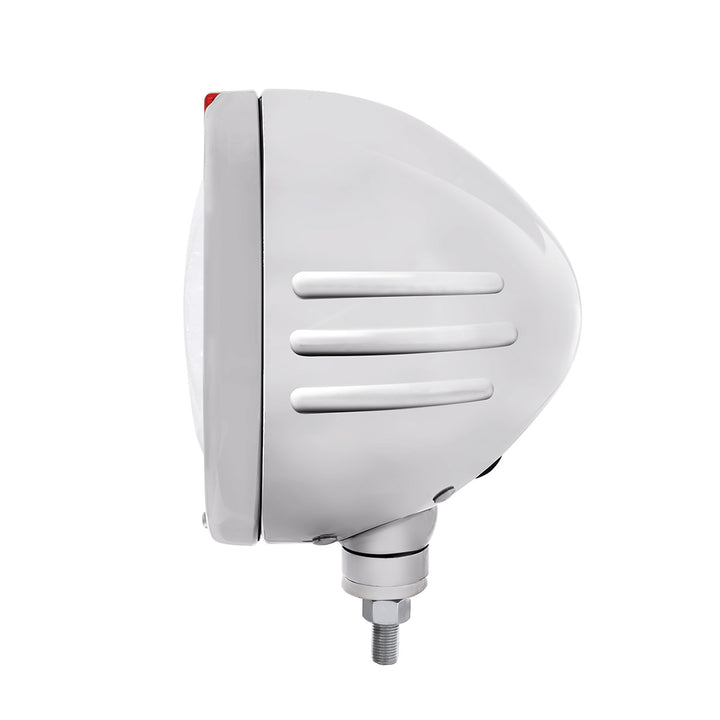 Stainless Steel Bullet Embossed Stripe Headlight 11 LED Bulb &amp; Dual Mode LED Signal - Amber Lens