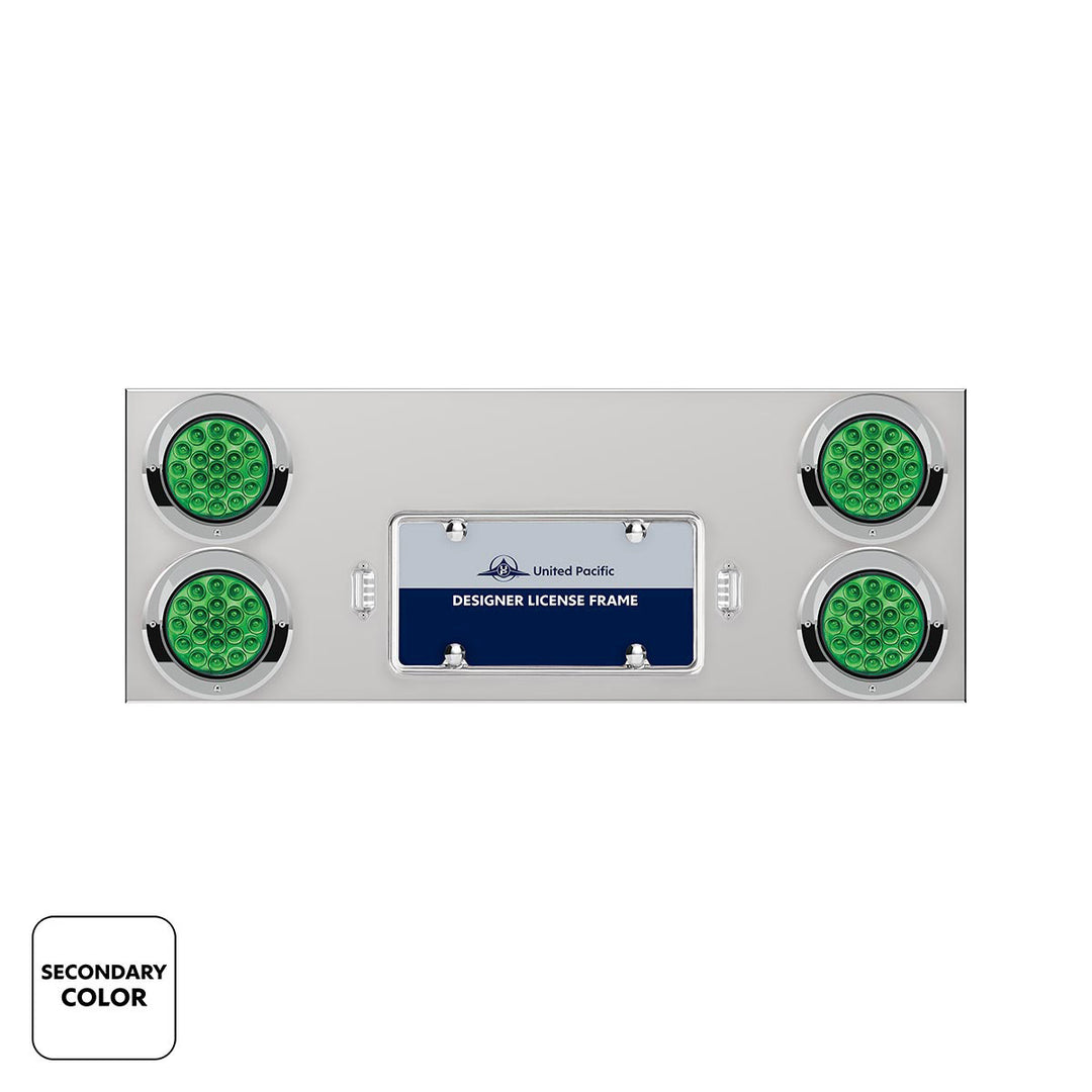 33-3/4" Stainless Steel Rear Center Panel With 4 x 19 LED 4" Double Fury Lights &amp; Visors - Red &amp; Green LED
