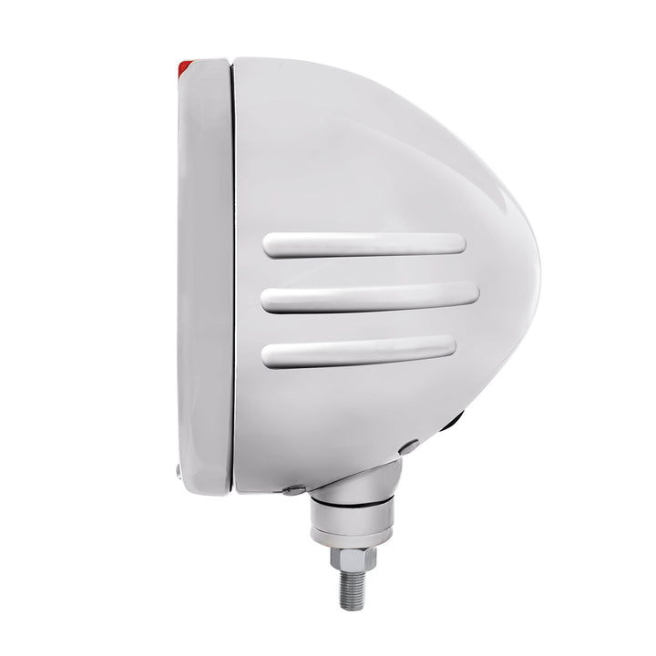 Stainless Steel Bullet Embossed Stripe Headlight Crystal H4 &amp; Dual Mode LED Signal - Clear Lens