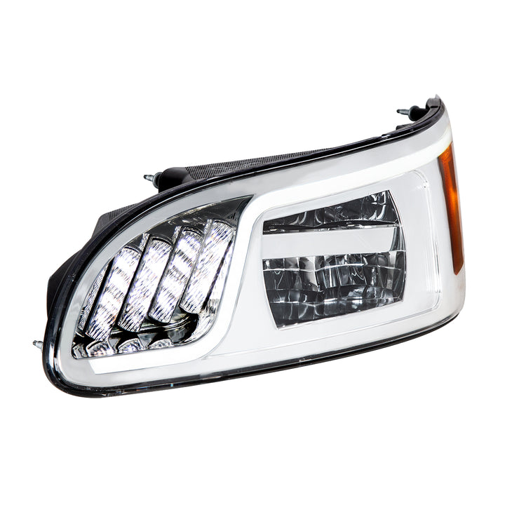 Chrome LED Headlight With LED Turn, Position, &amp; DRL For Peterbilt 386 (2005-2015) &amp; 387 (1999-2010) - Driver