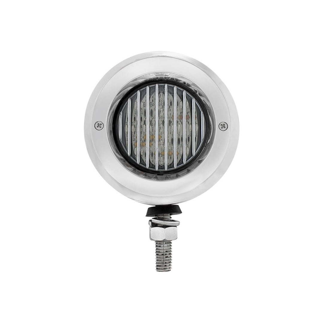 Stainless 2-1/2" Double Face Light With LED Lights &amp; Bezels - Amber &amp; Red LED/Clear Lens