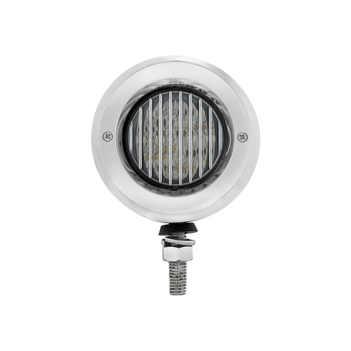 Stainless 2-1/2" Double Face Light With LED Lights &amp; Bezels - Amber &amp; Red LED/Clear Lens