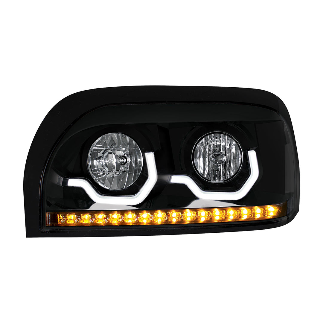 Blackout Headlight With LED Turn Signal &amp; Light Bar For 1996-2010 Freightliner Century - Driver