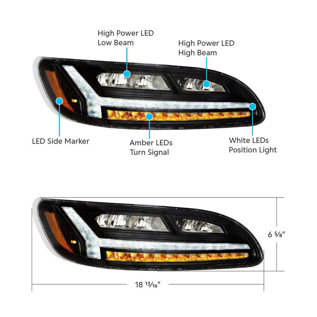 Blackout 6 LED Headlight For Peterbilt 386 (2006-2016) &amp; 387 (2000-2011) - Passenger