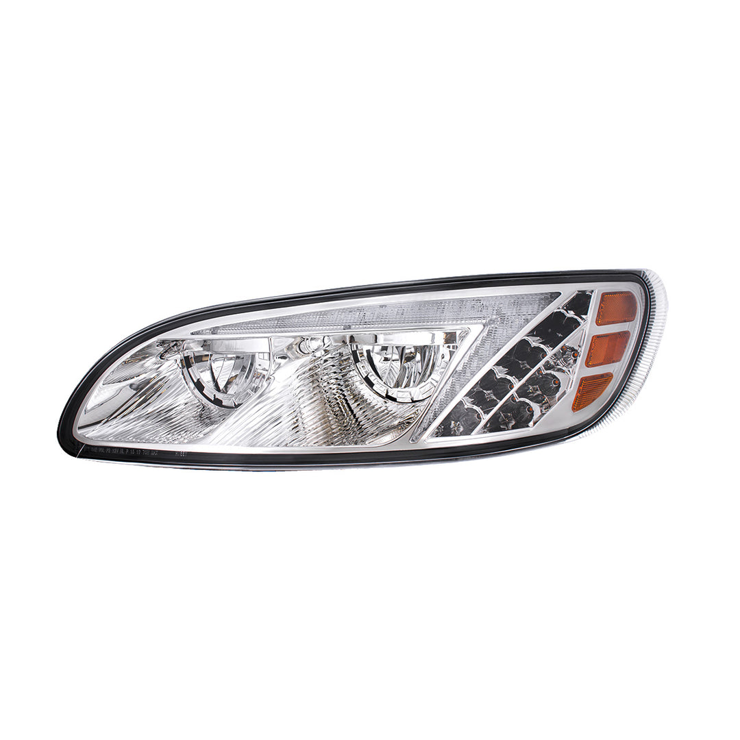 Chrome LED Headlight With Color Changing Position Light Bar For Peterbilt 386 (2005-2015) &amp; 387 (1999-2010) - Driver