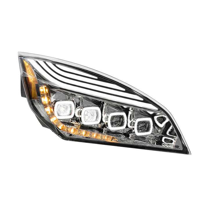 Chrome Quad - LED Headlight With LED DRL &amp; Seq. Signal For 2018-2024 Freightliner Cascadia - Passenger