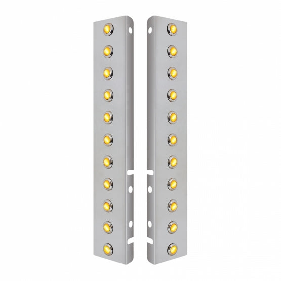 Stainless Steel Front Air Cleaner Bracket With 22 x 3 Amber Hi/Lo LED 3/4" Mini Crystal Lights &amp; Stainless Steel Bezels For Peterbilt - Amber Lens