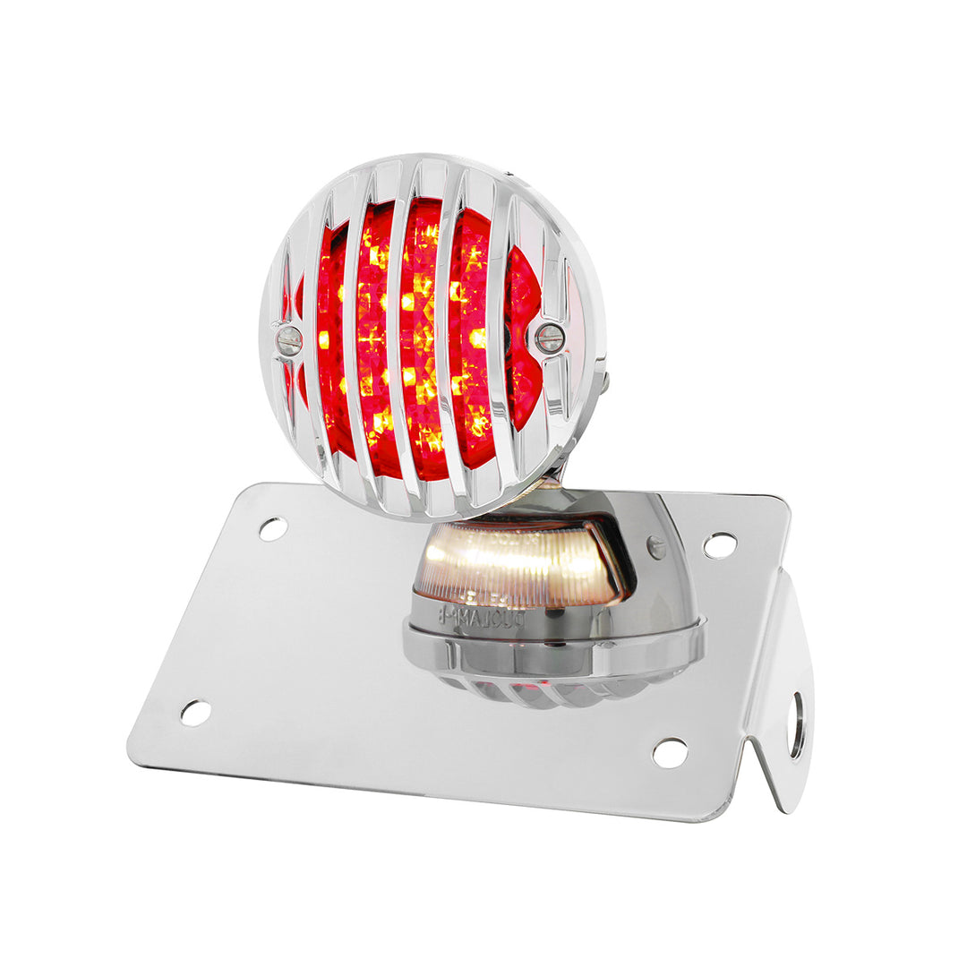 Motorcycle LED "Bobber" Style Horizontal Tail Light With Chrome Grille Bezel - Smoke Lens