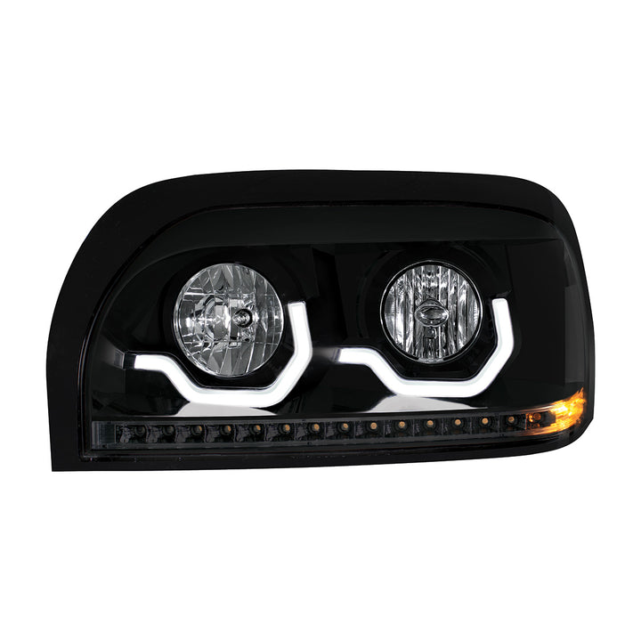 Blackout Headlight With LED Turn Signal &amp; Light Bar For 1996-2010 Freightliner Century - Driver